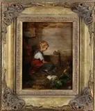 Ferdinand Hoppe, Meisje met konijn, Olieverf op paneel