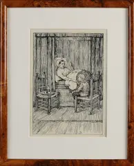 Monogram J.S., Moeder op ziektebed, Litho