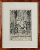 Monogram J.S., Moeder op ziektebed, Litho