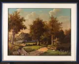 J. Raamsdonk, Landschap met rivier en kasteel, Iets craquele