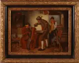 H. Krauz, Duits interieur herberg met figuren, Olieverf op paneel