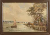 Ch. E. Alban, Riviergezicht bij Norfolk, Aquarel op papier