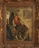 P.A. Jongsma, Handwerkende man, Olieverf op linnen