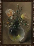 Jan Bleijs, Glazen bolvaas met gele rozen, Pastel op papier