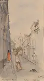 Belem Meloksoi?, Ru Siguera Mendes met figuren, Aquarel op papier