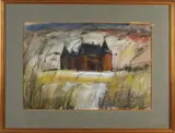 N. Huppes, Muiderslot in winter, Gemengde techniek op papier