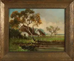 Henk ten Cate, Landschap met boerderij, Olieverf op linnen