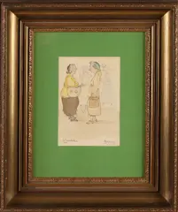 Monogram W.B., Pratende dames, 1948, Aquarel op papier