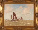 Wilhelm Hambüchen, Botters op zee, Olieverf op linnen