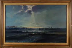H.A. Jaarsma, Boten op zee, Jaarsma 1881-1970 zeilboten op zee bij avond 1939 olieverf op paneel