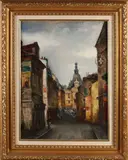 Simon Kramer, Stadsgezicht met figuren, Olieverf op linnen