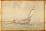 P.P. Schiedges, Platbodem op zee, 1856, Aquarel op papier