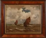 Germen Grobe, Vissersboten op volle zee, Olieverf op linnen