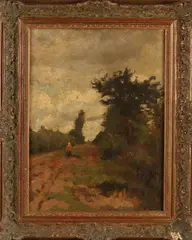 P.P. Schiedges, Zandpad met wandelaar, Olieverf op linnen