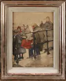 Hans Hermann, Figuren op kade Amsterdam 1888, Aquarel op papier