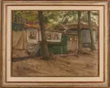 P.C. Kramer, Woonwagen bij bomen, Olieverf op linnen