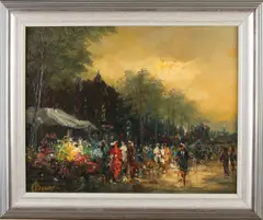 John Bevort, Amsterdamse bloemenmarkt, Olieverf op linnen