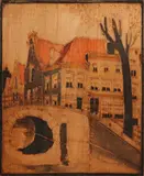 Jan Kagie, Hollandse gracht Amsterdam, Houtsnede paneel van Hollandse gracht Amsterdam