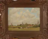 Willem Zwart, Hollands landschap met koeien, Olieverf op linnen op paneel, marouflé