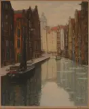 Jos Francois, Gracht Amsterdam, Kleurenlitho op papier