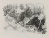 Piet Klaase, Stal met koeien, Lithografie op papier