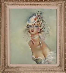 Georges Pierre Guinegault, Franse dame met hoedje, Olieverf op linnen