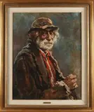 Herman Moerkerk, Man met wandelstok, Olieverf op linnen