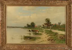 J.A. Hekking, Hollands riviergezicht, Olieverf op linnen