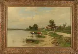 J.A. Hekking, Hollands riviergezicht, Olieverf op linnen