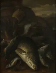 Jacob Gillig, Stilleven met vissen, Olieverf op paneel
