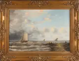 Jan van der Linde, Hollands zeegezicht met zeilboten, Olieverf op paneel