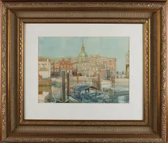 Jaroslav Šetelík, Havengezicht Dordrecht, Aquarel op papier