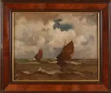 Germen Grobe, Vissersboten op volle zee, Olieverf op linnen