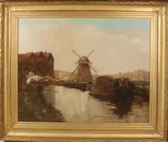 Hollands havengezicht by Joop Kropff, Olieverf op linnen, offered Jan 2020
