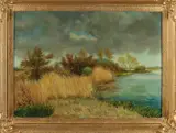 B. Nieuwenhuis, Watergezicht met rietkraag, Olieverf op linnen