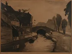 Ype Wenning, Dorpskanaal met figuren, Ets of steendruk op papier