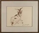 C. Bantzinger, Liggende steenbok, Houtskool op papier