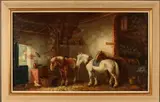 Anton Müller, Paarden in stal, Olieverf op linnen