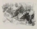Piet Klaase, Stal met koeien, Lithografie op papier