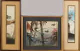 3x Japanse werken, Landschappen met vogels, Drie oude Japanse aquarellen