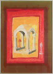 Aad van den Bosch, aquarel met schaakstuk, Gouache op papier