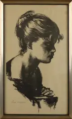 Sierk Schröder, Meisjes portret, Zwarte inkt op papier