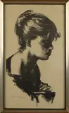 Sierk Schröder, Meisjes portret, Zwarte inkt op papier