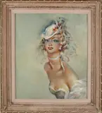 Georges Pierre Guinegault, Franse dame met hoedje, Olieverf op linnen