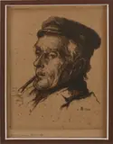 Monogram H.S., Boer rookt pijp, 1892, Ets op papier