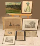 Divers by Acht diverse oude antieke werken, Onder andere: Gravures, schilderij, ets, prenten, aquarel, offered Jan 2020