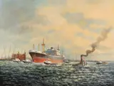 L. Scheen, Rotterdams havengezicht, Olieverf op paneel
