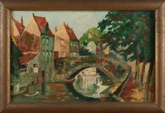 M. Bindoin, Stadsgezicht met kanaal, 1932, Olieverf op linnen