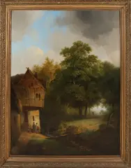 J.C. Verburgh, Landschap met vakwerkhuis, Olieverf op linnen