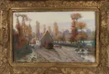 E. Boulle, Rivierlandschap met wasvrouwen, Olieverf op linnen